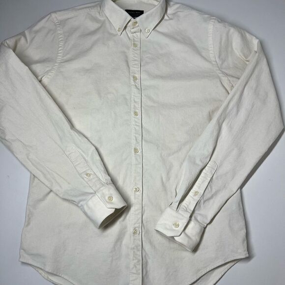 Zara Mens Slim Fit Button Down Long Sleeve Collared Corduroy Off white ivory M - Picture 3 of 7